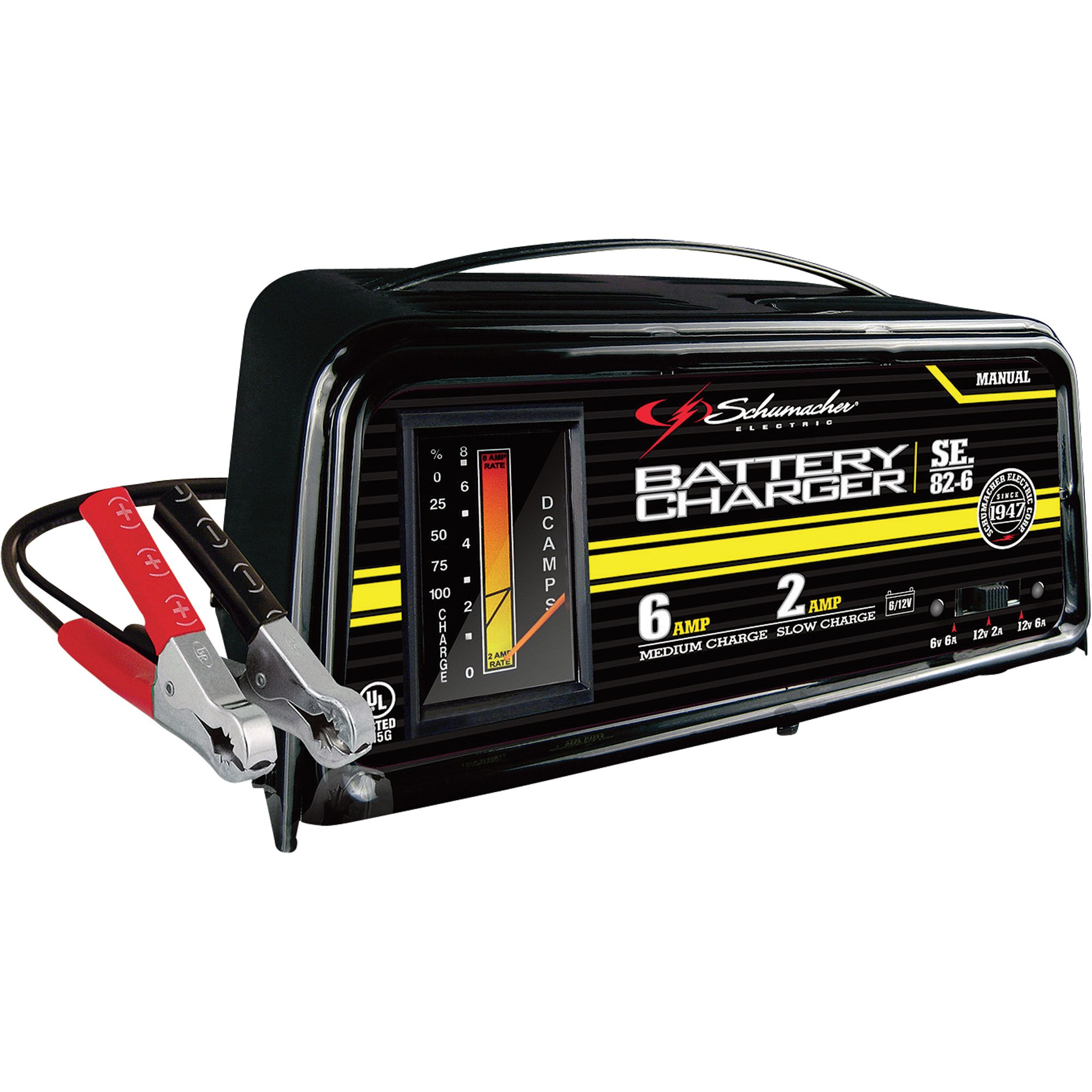 Please See Replacement Item# 62073. Schumacher Handheld Portable Battery Charger — 6/2 Amp, Manual, Model# SC82-6
